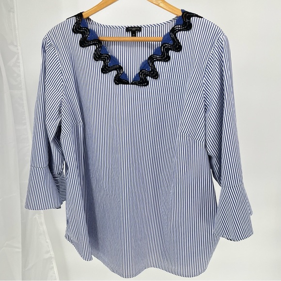 Talbot's Womens Rickrack Trim V-neck Top Size XXL Striped Popover Non Iron - Picture 2 of 10